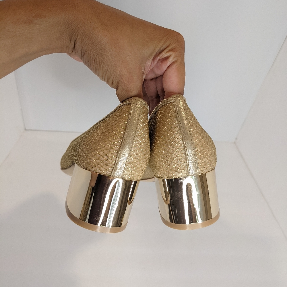 Gold Low Block Heel Pumps for Women - Picture 12 of 16